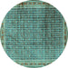 Round Machine Washable Persian Turquoise Traditional Area Rugs, wshtr2889turq