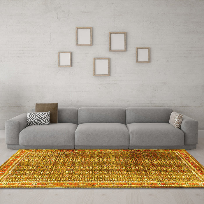 Machine Washable Persian Yellow Traditional Rug in a Living Room, wshtr2889yw