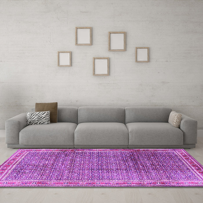 Machine Washable Persian Purple Traditional Area Rugs in a Living Room, wshtr2889pur