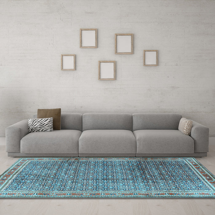 Machine Washable Persian Light Blue Traditional Rug in a Living Room, wshtr2889lblu