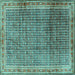 Square Machine Washable Persian Turquoise Traditional Area Rugs, wshtr2889turq