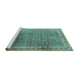 Sideview of Machine Washable Persian Turquoise Traditional Area Rugs, wshtr2889turq