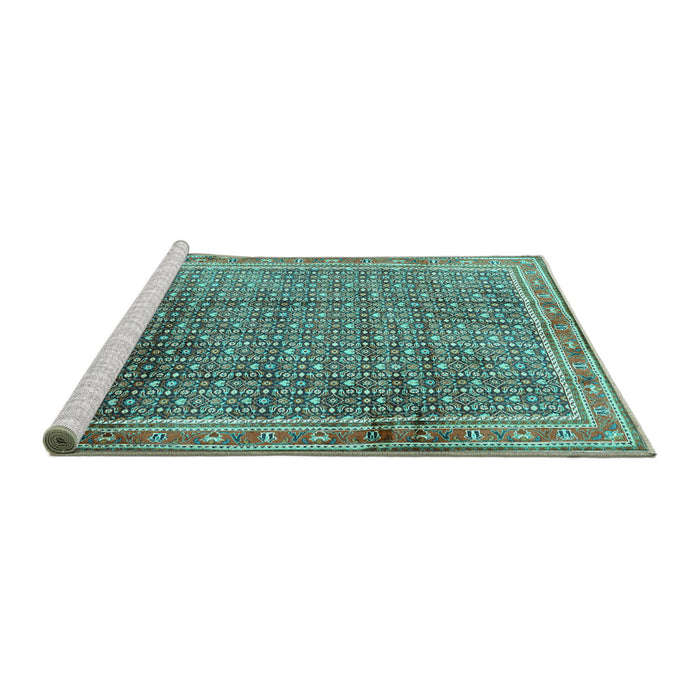 Sideview of Machine Washable Persian Turquoise Traditional Area Rugs, wshtr2889turq