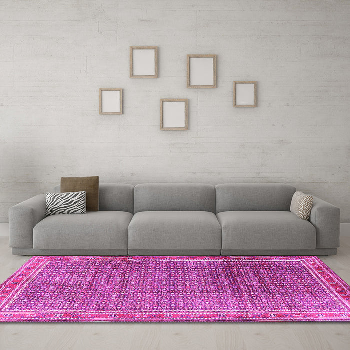 Machine Washable Persian Pink Traditional Rug in a Living Room, wshtr2889pnk