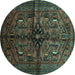 Round Machine Washable Persian Turquoise Traditional Area Rugs, wshtr288turq