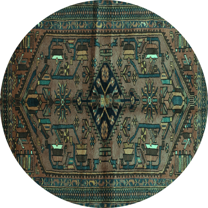 Round Persian Turquoise Traditional Rug, tr288turq