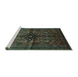Sideview of Machine Washable Persian Turquoise Traditional Area Rugs, wshtr288turq