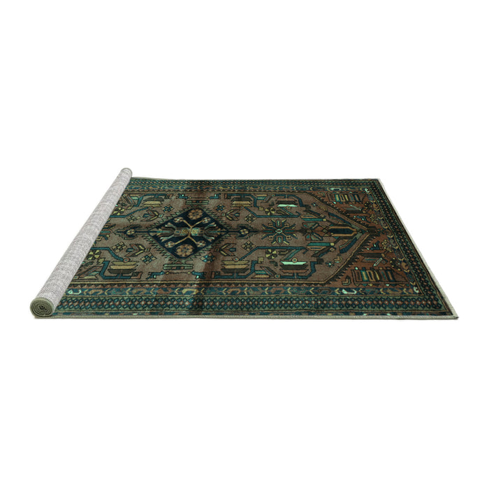Sideview of Machine Washable Persian Turquoise Traditional Area Rugs, wshtr288turq