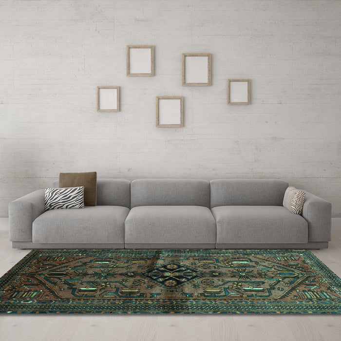 Machine Washable Persian Turquoise Traditional Area Rugs in a Living Room,, wshtr288turq