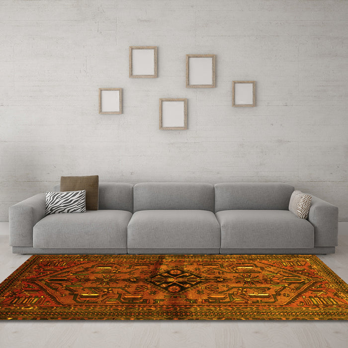 Machine Washable Persian Yellow Traditional Rug in a Living Room, wshtr288yw