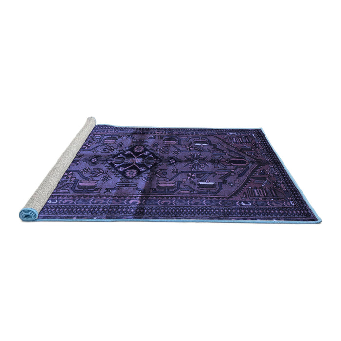 Sideview of Machine Washable Persian Blue Traditional Rug, wshtr288blu