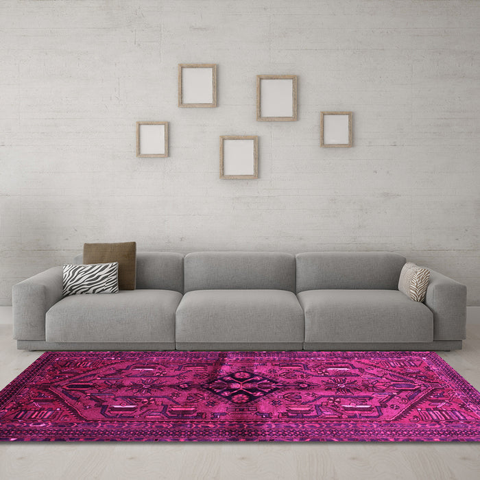 Machine Washable Persian Pink Traditional Rug in a Living Room, wshtr288pnk