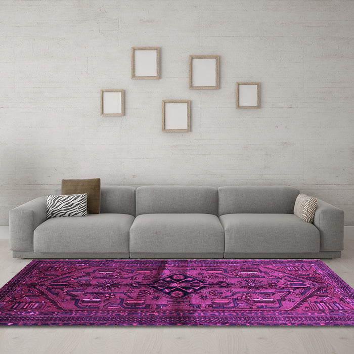 Machine Washable Persian Purple Traditional Area Rugs in a Living Room, wshtr288pur