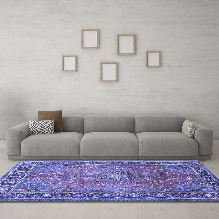 Machine Washable Persian Blue Traditional Rug in a Living Room, wshtr2890blu