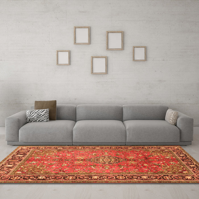 Machine Washable Persian Orange Traditional Area Rugs in a Living Room, wshtr2890org