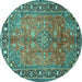 Round Persian Turquoise Traditional Rug, tr2890turq