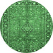 Round Machine Washable Persian Emerald Green Traditional Area Rugs, wshtr2890emgrn