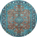 Round Machine Washable Persian Light Blue Traditional Rug, wshtr2890lblu