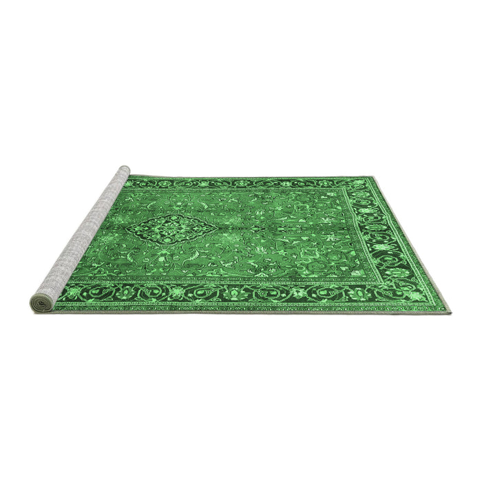 Sideview of Machine Washable Persian Emerald Green Traditional Area Rugs, wshtr2890emgrn