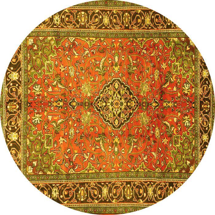 Round Machine Washable Persian Yellow Traditional Rug, wshtr2890yw