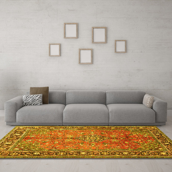 Machine Washable Persian Yellow Traditional Rug in a Living Room, wshtr2890yw
