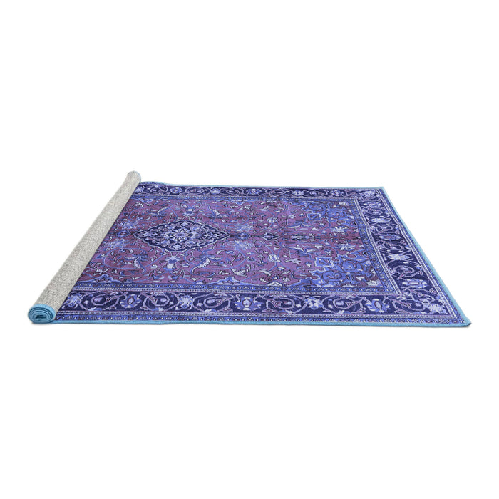Sideview of Machine Washable Persian Blue Traditional Rug, wshtr2890blu