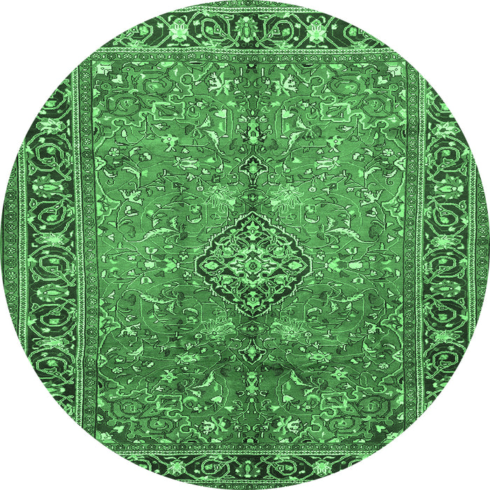 Round Persian Emerald Green Traditional Rug, tr2890emgrn