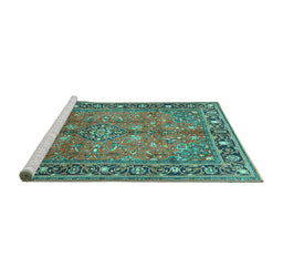 Sideview of Machine Washable Persian Turquoise Traditional Area Rugs, wshtr2890turq