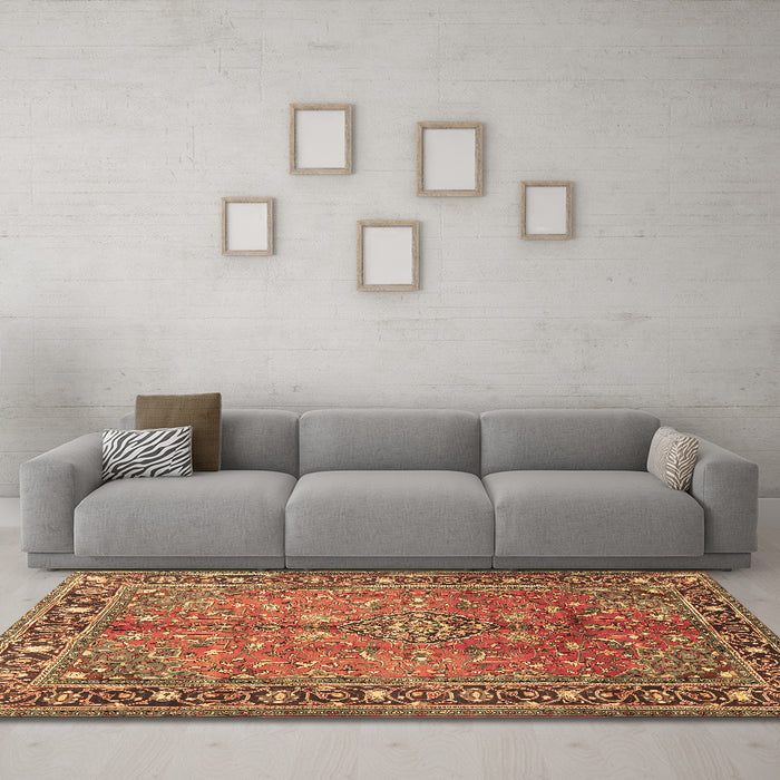 Machine Washable Persian Brown Traditional Rug in a Living Room,, wshtr2890brn