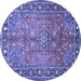 Round Machine Washable Persian Blue Traditional Rug, wshtr2890blu