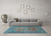 Machine Washable Persian Light Blue Traditional Rug, wshtr2890lblu