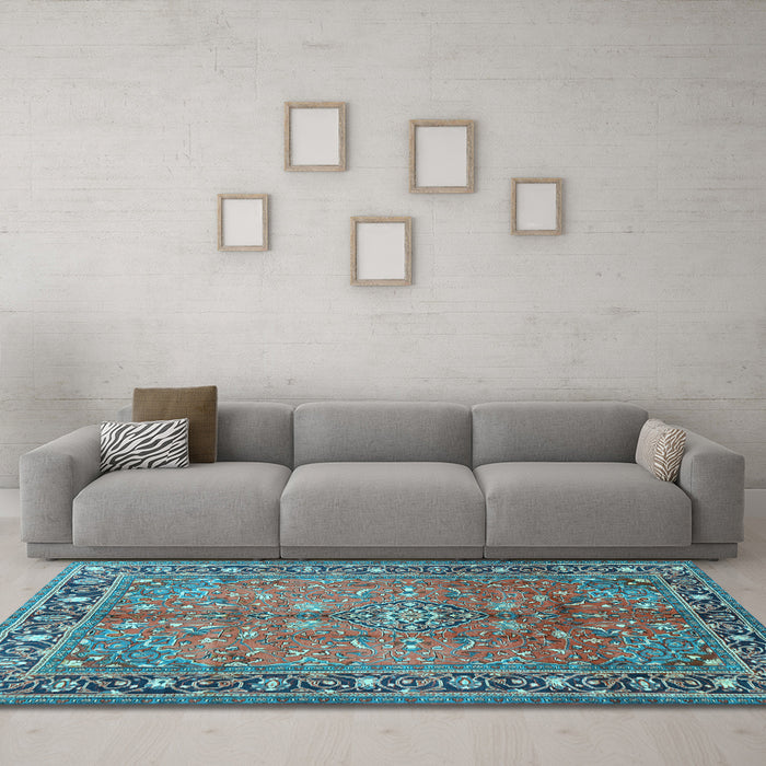 Machine Washable Persian Light Blue Traditional Rug in a Living Room, wshtr2890lblu