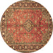 Round Machine Washable Persian Brown Traditional Rug, wshtr2890brn