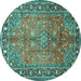 Round Machine Washable Persian Turquoise Traditional Area Rugs, wshtr2890turq