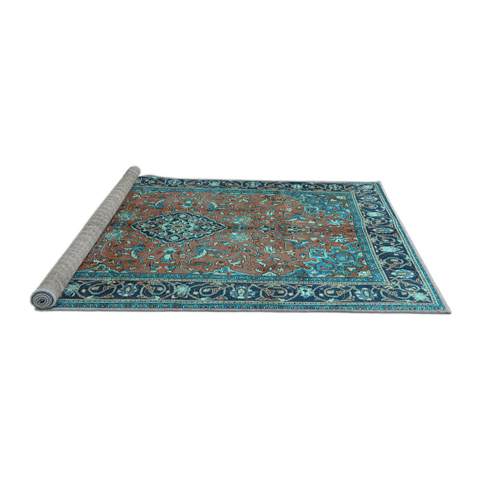 Sideview of Machine Washable Persian Light Blue Traditional Rug, wshtr2890lblu