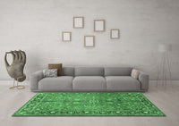 Machine Washable Persian Emerald Green Traditional Rug, wshtr2890emgrn