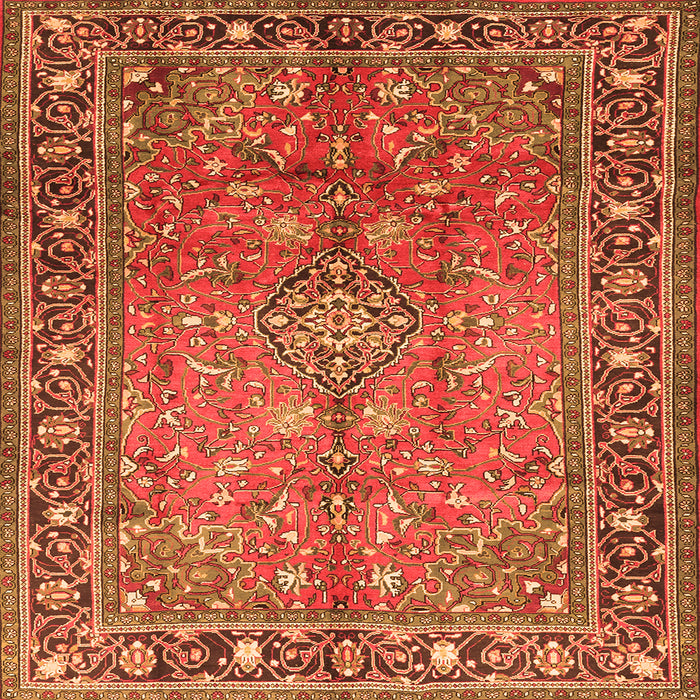 Round Machine Washable Persian Orange Traditional Area Rugs, wshtr2890org