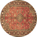 Round Persian Brown Traditional Rug, tr2890brn