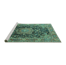 Sideview of Machine Washable Persian Turquoise Traditional Area Rugs, wshtr2891turq