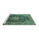 Sideview of Machine Washable Persian Turquoise Traditional Area Rugs, wshtr2891turq