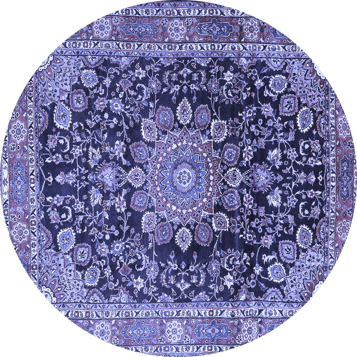 Round Machine Washable Persian Blue Traditional Rug, wshtr2891blu
