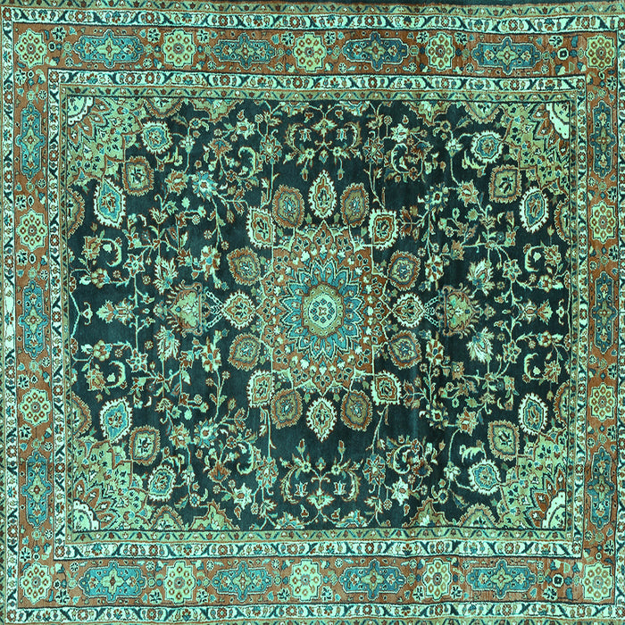 Square Machine Washable Persian Turquoise Traditional Area Rugs, wshtr2891turq
