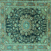 Square Machine Washable Persian Turquoise Traditional Area Rugs, wshtr2891turq