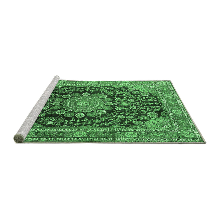 Sideview of Machine Washable Persian Emerald Green Traditional Area Rugs, wshtr2891emgrn