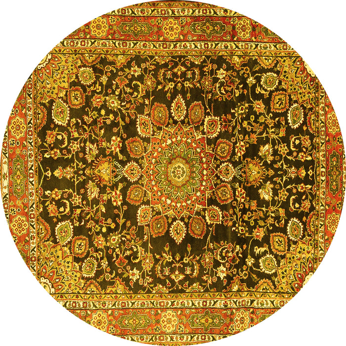 Round Machine Washable Persian Yellow Traditional Rug, wshtr2891yw