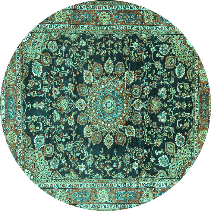 Round Machine Washable Persian Turquoise Traditional Area Rugs, wshtr2891turq