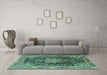 Machine Washable Persian Turquoise Traditional Area Rugs in a Living Room,, wshtr2891turq