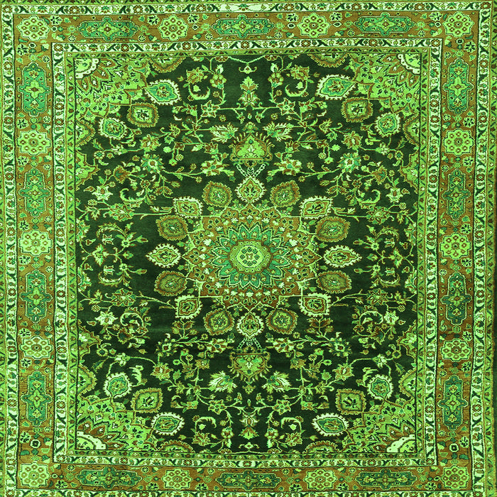 Round Machine Washable Persian Green Traditional Area Rugs, wshtr2891grn