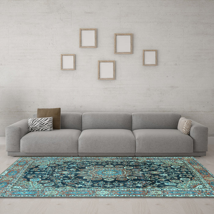 Machine Washable Persian Light Blue Traditional Rug in a Living Room, wshtr2891lblu