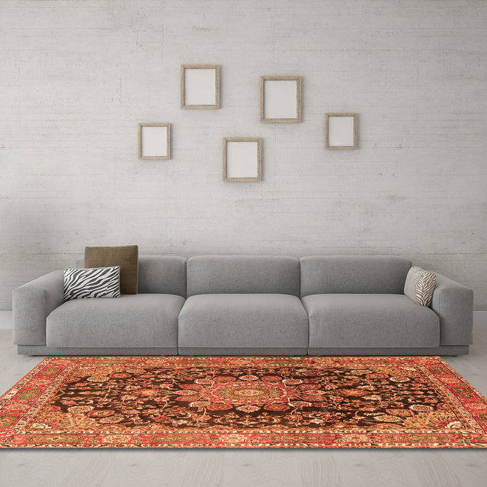 Machine Washable Persian Orange Traditional Area Rugs in a Living Room, wshtr2891org